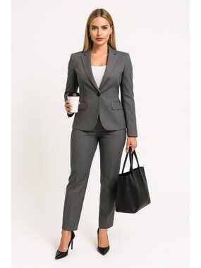 Theory Women’s Gray Wool Stretch Blazer Size 10 — Tailored One-Button Jacket — P